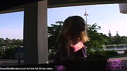 Blonde beauty flashes outdoors wildly