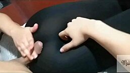 My friend stays overnight at my house in tight leggings hugging her ass finally lets me record her