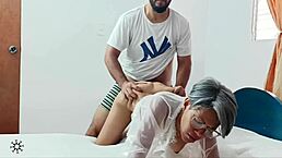 I am unfaithful to my husband with the neighbor who has a nice cock, he fingers and fucks me in doggystyle anal... oh, creampie on ass while screaming!