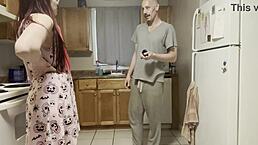 Step dad catches his step daughter out late drinking so he fucks both her tight holes to keep it from step mom