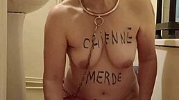 Bound Milf Slave in Homemade BDSM Session with Humiliation and Flashing Excitement!