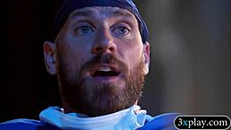 Blonde nurse with huge boobs and tattoos gets fucked hard by patient in hospital bed. Monster cock pounds her pussy relentlessly.