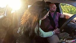 Dirty bitch picked up by old guy gives him nylon handjob to thank him in car while driving