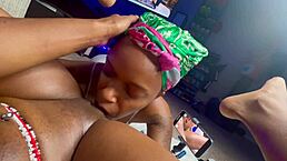 ebony lesbians lick each other to orgasm with scissoring and homemade toys..