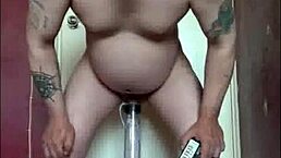 Whoa, bisexual gay Mark Wright sticks electro nipple clamps on his cock and pisses filling the tube covering wires! 😱⚡