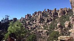 Blonde sucks and swallows cum on public hiking trail