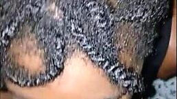 came all over her lips after deepthroat blowjob and she kept sucking the huge ebony cock dry