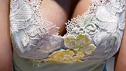 Sexy lingerie on busty wife leads to intense cowgirl riding in bedroom