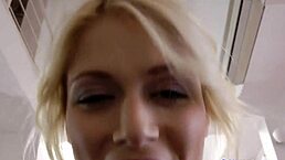 czech babe gives old british guy blowjob in stockings and heels. she rides cowgirl in close-up pov fuck.