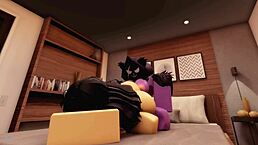 In a casual setup, the Roblox Raven Team Leader interacts with her neighbor in a simple scene.