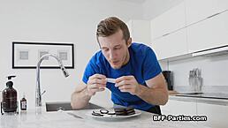 Pajama Party Escalates To Intense Foursome With Amateur Teens Sucking And Fucking Cock!