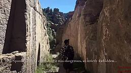 Blonde sucks and swallows cum on public hiking trail