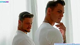 sensual massage turns into wet fisting and anal assfucking for two business chicks in stockings with Octokuro using big cock dildo in 4 some