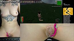 twitch egirl feels intense with tropical monster girls, cum dripping on shaved pussy and big lips