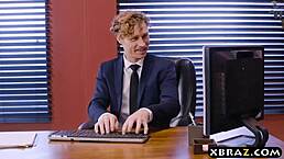 office threesome featuring two bosses and their sexy employee in lingerie