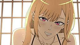 I relax with marin kitagawa in this hentai animation, kissing and riding cowgirl til creampie