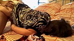 i love this white slut in black and white satin dress with thong stockings heels giving doggy blowjob rimming