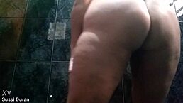 horny milf on sofa does amateur ass play for webcam