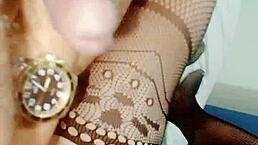 I'm using a huge dildo on my mature neighbor's pussy making her squirt everywhere