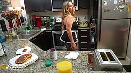 blonde stepmom kymber leigh gets fucked missionary by stepson for breakfast - all in the step family scene 2of3