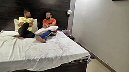 College girl experiences real Indian gangbang with rough fucking, licking, and creampie in hot threesome action.