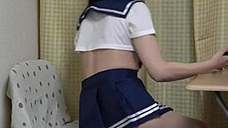 Natural Tits in Short Uniform Legs and Thighs in Mini Skirt Thong Wedgie Camel Toe Watch Japanese Girl from Under the Desk