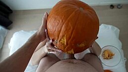hey, stepsister didn't expect the halloween pumpkin game to go wrong with creampie action.