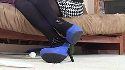 Beautiful Suede Shoes on Cute Latina Milf in Leather Heels at Hospital!