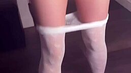 Petite Slut Feels Intense Pleasure Masturbating In Front Of Mirror In Stockings