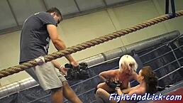 European babes feel intense passion wrestling in lesbian licking action