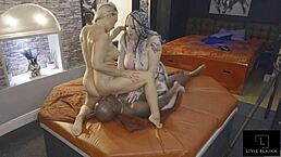 threeway fun at the den with jay playhard experiencing eva may and livie blainn's tight pussies.