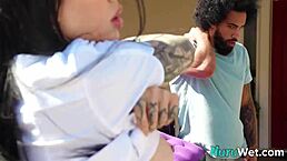 Lovely busty blonde Lacey Jayne pours Nuru gel naked and fucks client James Angel 💦