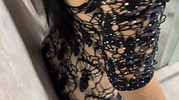 So this teen brunette in lingerie gets bent over for doggystyle anal with her Colombian neighbor stepsister in the shower.