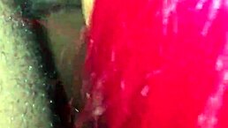 Red Wet Cumshot on Ebony Sloppy Hood Action