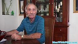 cocksucking pierced teen 18+ pleasures geriatric with blowjob and facial in homemade scene