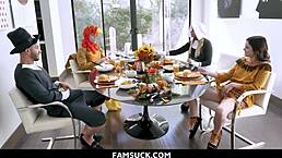 horny stepfamily dives into orgy sex on the dinner table with tits sucking and doggystyle pounding from famsuck