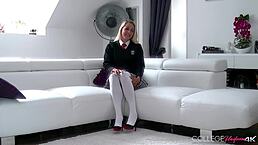 blonde christen courtney sucks and rides cock while rubbing clit to squirting orgasm