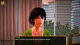 In this episode of the game, the teen explores her new family dynamics with a brunette and a redhead