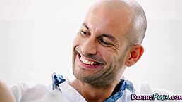 Sexy european babe in stockings gets facial cumshot