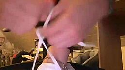 Good morning, love how these leather pants pair with nylon socks for barefoot feet fetish play.