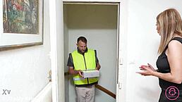 The arabic woman engaged in a passionate encounter with the delivery rider in her home