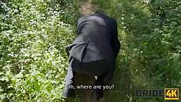 Bride4k cold feet wet pussy with black interracial fucking in forest outdoor wedding cheating