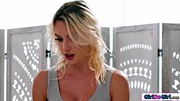 The busty blonde masseuse spots a butt plug in her redhead client's big ass during lesbian session. Shocked, she licks pussy and uses toys for anal fun.