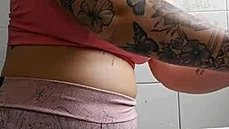 I put on tight shorts that split my swollen pussy to invite the neighbor for kitchen lunch.