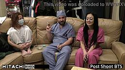 patient blaire celeste spreads shaved pussy for doctor tampa hitachi orgasm in hospital. behind the scenes with natural tits asian close-up.