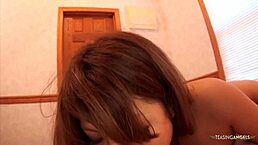 that asian threesome starts with cute foreplay then one babe gets her mouth full of cum