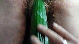 i love fucking my hairy pussy with a cucumber as a european granny