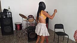 she's short but horny, the other is skinny and dark ebony latina, both amateurs excited for interracial homemade sex with ass massage and teasing.