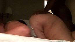 Chubby slut taking big black cock rough doggy.