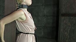 Stocks Bondage Treatment For Blonde Skank!